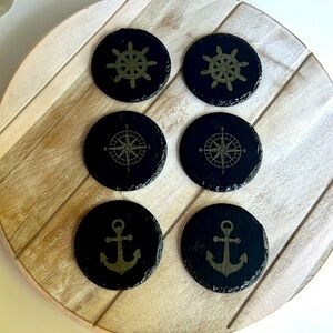 New - 6 pc Slate Nautical Coaster Set
